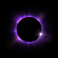 Vivid purple glow in circular projection. Bright frame ring effect for black background. Vector