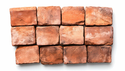 Obraz premium Rustic Red Bricks Arranged on White Background; Building Material Sample