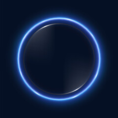 Obraz premium Power button on a black background with neon backlight.