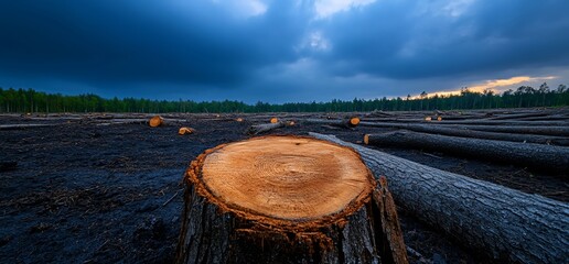 Deforestation Aftermath - Tree Stump and Logs