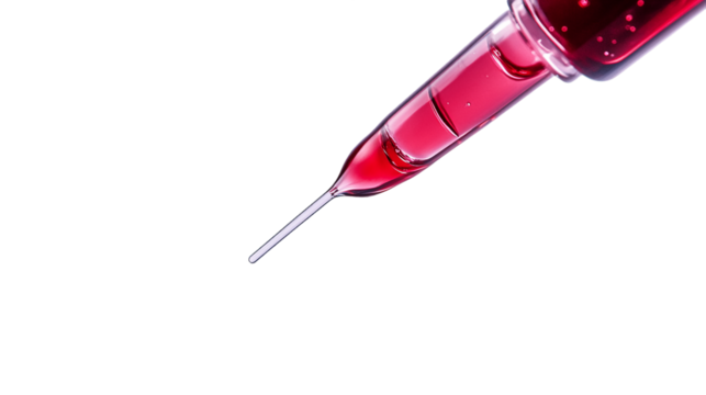 Close Up Of Syringe With Red Liquid Against Transparent Background, PNG