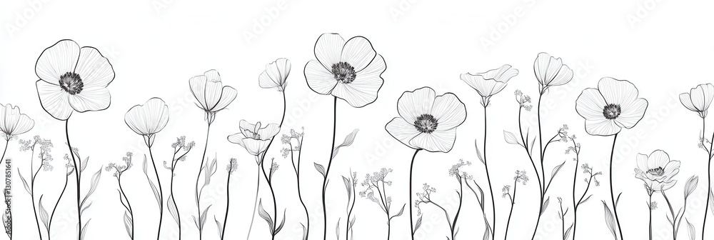 Aufkleber delicate botanical line art features modern floral pattern on a white background showcasing minimali