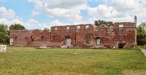 Old ruins of Brandenburg castle of Teutonic Order in Ushakovo village, Kaliningrad region. Ancient...