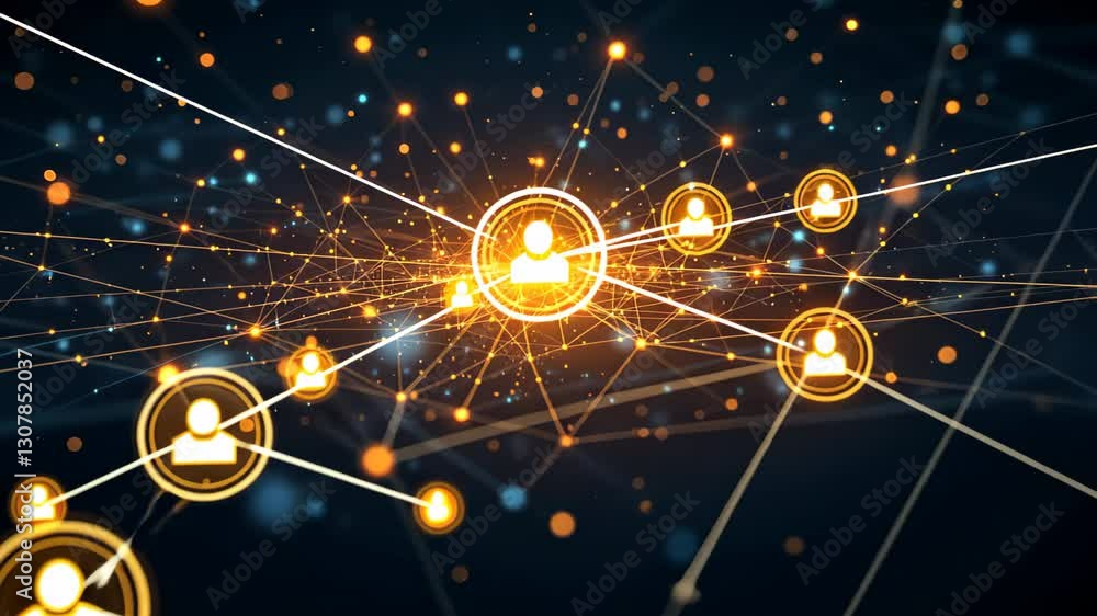 Poster a luminous network of interconnected nodes, symbolizing data, connectivity, and technological advanc