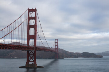 Views of the Golden Gate Bridge, on a cloudy day in San Fransisco.