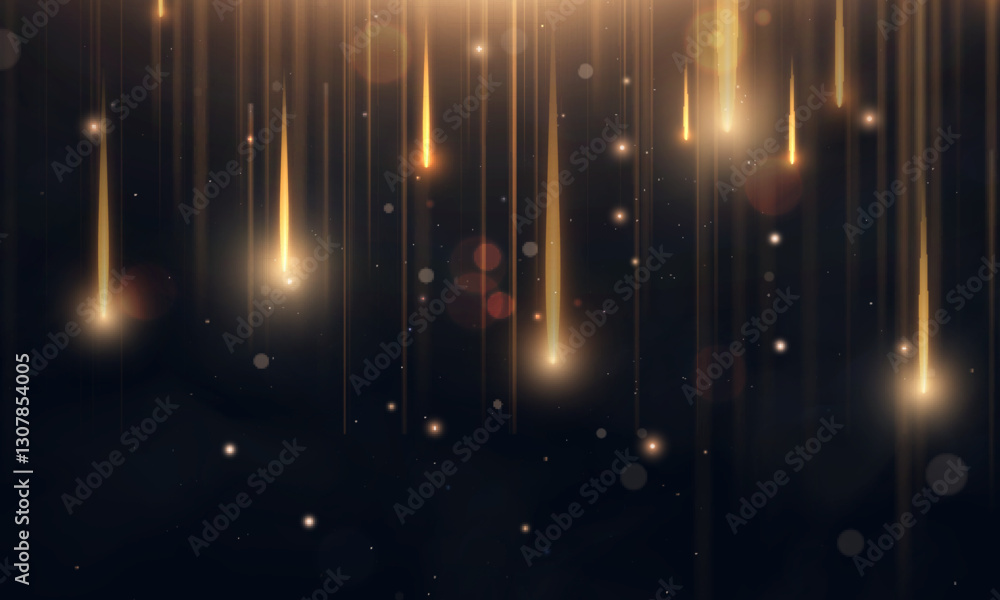 Poster bright luxurious background with vertical glow of golden highlights of shimmering lines. realistic b