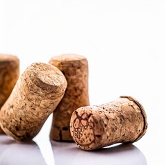 Champagne Corks Isolated on a White Background with Copy Space