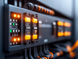 Ethernet connections and blinking server lights symbolize the efficiency of modern cloud-based computing. The image highlights the future of data management.