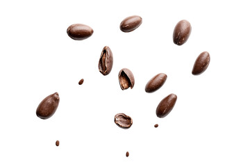 Chocolate Covered Espresso Beans Falling Against a Transparent Background, PNG