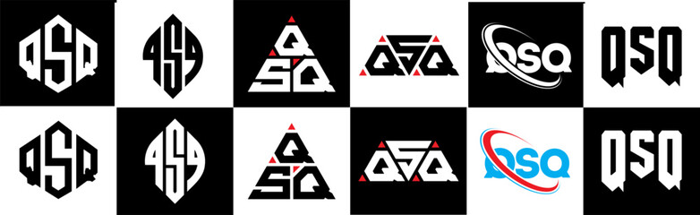 Obraz premium QSQ letter logo design in six style. QSQ polygon, circle, triangle, hexagon, flat and simple style with black and white color variation letter logo set in one artboard. QSQ minimalist and classic logo