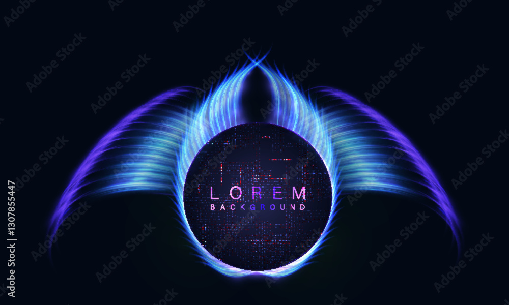 Aufkleber abstract bright glowing effect with intersecting lines of bright fiery swirl wings on black backgrou