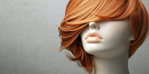 Female mannequin head with creative stylish elegant sophisticated hairstyle. Hairdressing competition, training, master class.