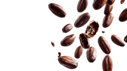Roasted Cocoa Beans Falling Against A Transparent Background, PNG