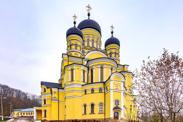 Hincu Monastery in the Republic of Moldova. Background with selective focus and copy space