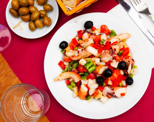 Seafood salad Salpicon de marisco on a white plate