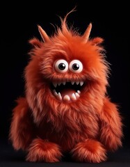 Obraz premium Plush orange monster with large eyes and spiky hair stands against a dark background
