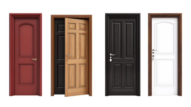 Four Doors Red Brown Black White on Transparent Background, PNG