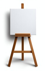A blank canvas displayed on a wooden easel, symbolizing creativity and potential. Perfect for art projects, workshops, and artistic expression.