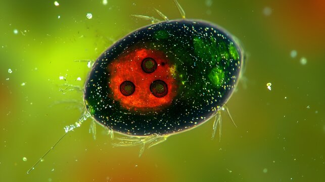 Microscopic single-celled organism, vibrant colors, scientific study