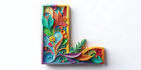 3D Paper Cut Letter L, Multi-Layered, Realistic, Fun, Happy, White Background