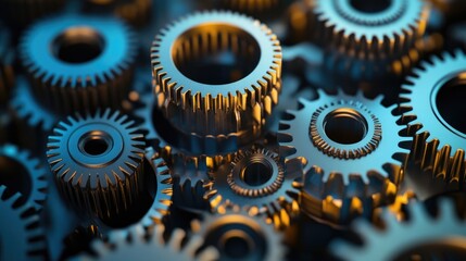 Intricate Gear System, Close-Up of Interlocking Metal Gears