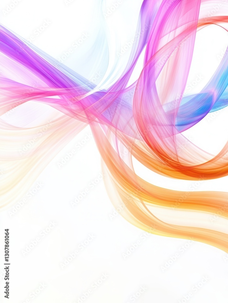 Poster Glowing neon lines create an elegant composition in a futuristic digital art style on a smooth white background Generative AI