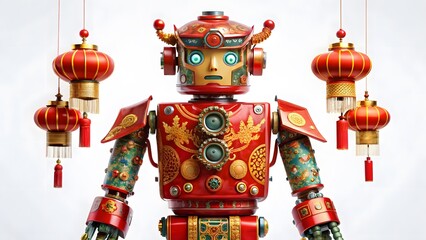 Red Robot with Lanterns