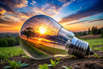 Hand holding light bulb in front of solar power show