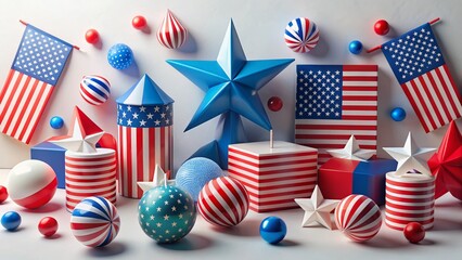 Fototapeta premium 4th of July Geometric Shapes: Red, White, & Blue Patriotic Stock Photo