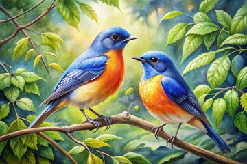 Obraz premium blue and yellow sitting on bench