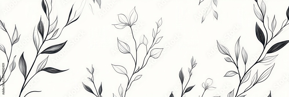 Poster modern botanical line art showcases minimalist elegance with delicate floral patterns on a clean whi