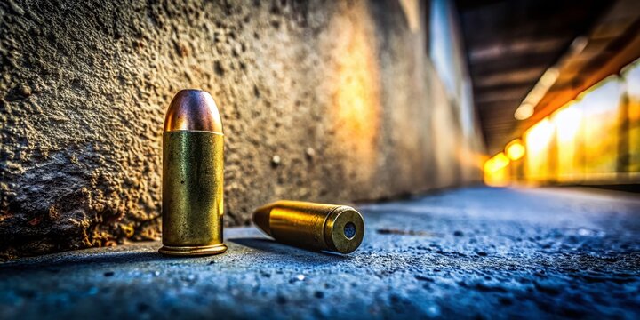 45 ACP Bullet Shell Casing on Architectural Concrete Background