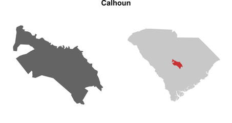 Fototapeta premium Calhoun County (South Carolina) blank outline map set