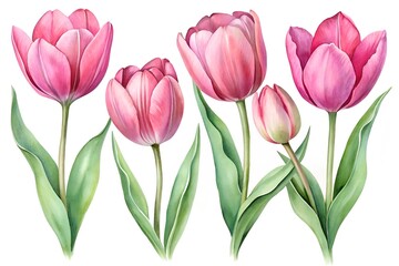 Obraz premium set of tulip flowers isolated on white background