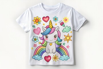 t shirt design with flowers and cute unicorn