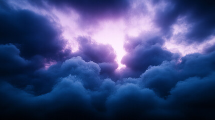 Obraz premium Dramatic storm clouds illuminated by a vibrant purple light during twilight hours