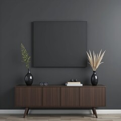 Modern Living Room Mockup: a sophisticated and serene living room setting, perfect for showcasing art or design. The image features a sleek. Ai generated image