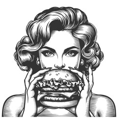 Woman with Burger vector illustration