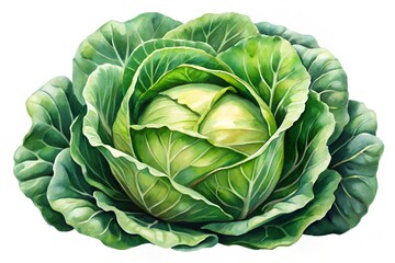 Obraz premium watercolor head of green cabbage isolated on white background 