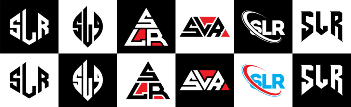 SLQ letter logo design in six style. SLQ polygon, circle, triangle, hexagon, flat and simple style with black and white color variation letter logo set in one artboard. SLQ minimalist and classic logo