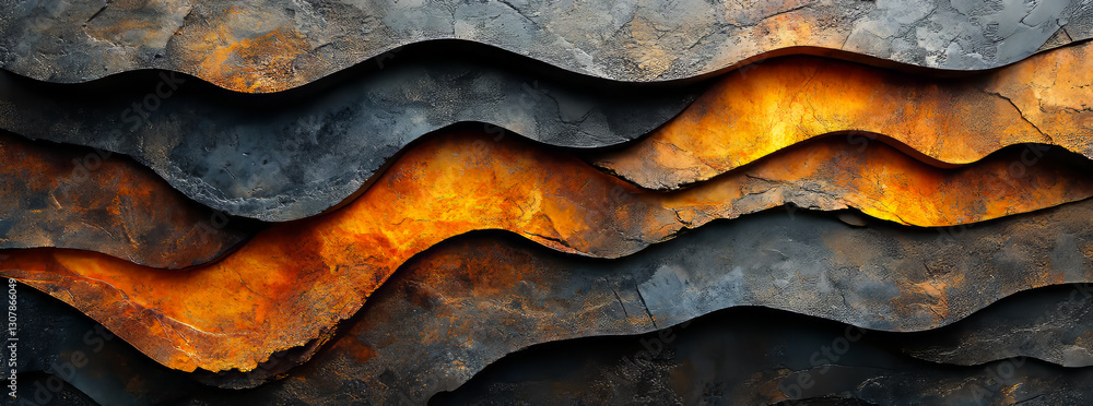 Poster layers of molten rock flow with textures. flowing layers of molten rock exhibit striking textures an
