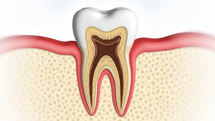 Detailed Cross-Section of Human Tooth Showing Root, Pulp, and Surrounding Bone