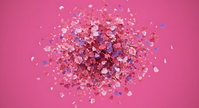 Vibrant pink and purple flower petals exploding in air beautiful floral design romantic spring blossom