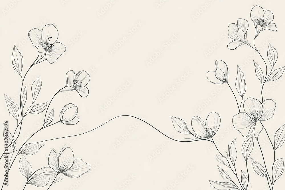 Poster delicate botanical line art design features minimalist elegance and modern floral patterns on a whit