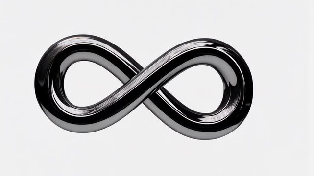 Black moving 3D infinity sign reflecting space is on a white background