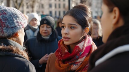 Fototapeta premium Frau auf eine Demonstration wirkt verzweifelt. 