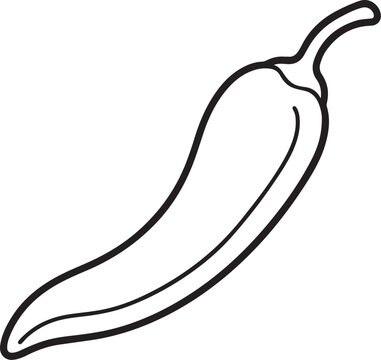 chili pepper line art, black outline, vector and illustration, coloring book page line art drawing