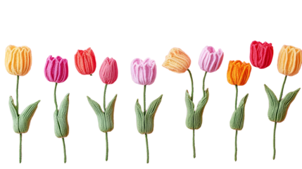 Colorful knitted tulips on pink background celebrating international women's day march 8 with vibrant floral art concept