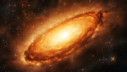 Fototapeta premium Fiery spiral galaxy ablaze in deep space, swirling nebulae, and cosmic dust.