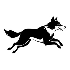 Fototapeta premium a running wolf illustration, dynamic animal shape and movement depicted in silhouette against the backdrop vector illustration